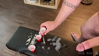 Frat Bro Fills Shooter Cups With Over a Dozen Ropes of Cum